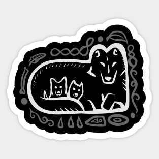 Wolf with Cubs "Wolf Mother Guardian" Sticker